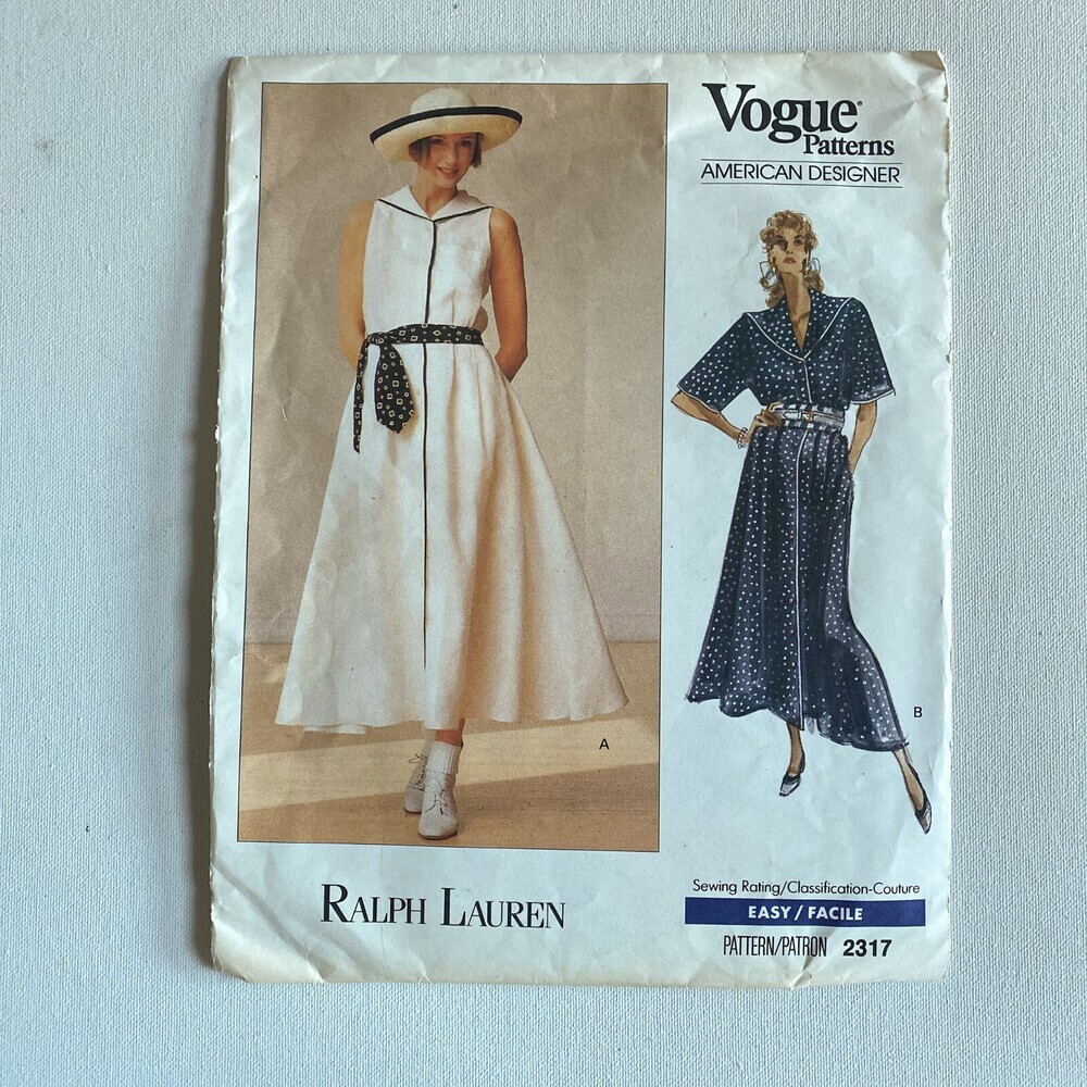 Vintage 90s Vogue PAtterns Ralph LAuren Dress Pattern CUT